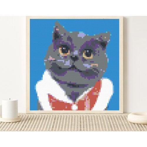 MAXFUN Photo Custom 4800 PCS Building Block Painting British Shorthair Cat DIY Puzzle Pixel Art Mosaic Wall Mural Home Decor Gif