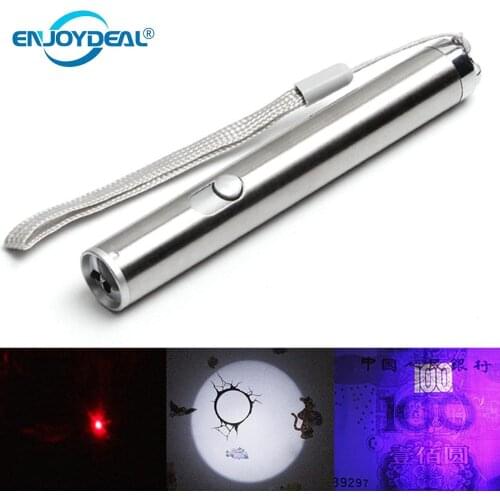 Enjoydeal Portable Mini LED Flashlight Multifunction Waterproof Flashlight Powerful Torch Aluminium Alloy UV&Red Laser&Lighting