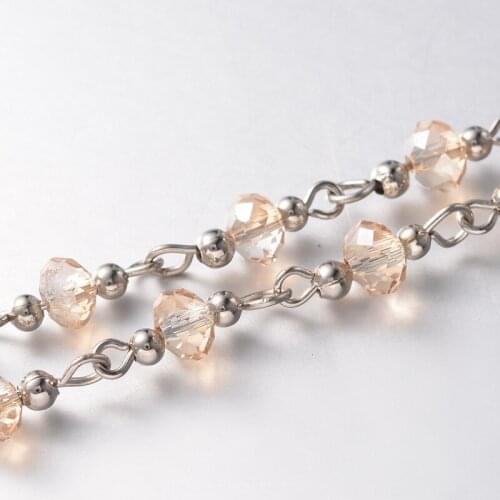 Trendy Handmade Faceted Abacus Glass Beads Chains for Necklaces Bracelets Making with Iron Spacer Beads and Iron Eyepins