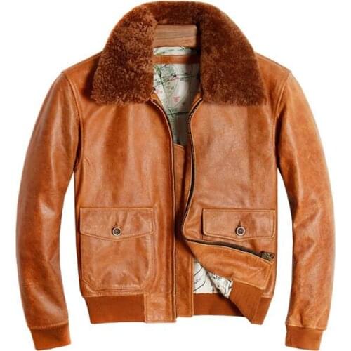 Pilot Leather Jacket Men Vintage Air Force Flight Genuine Cowhide Leather Jacket Fur Collar Winter Russian Pilot Aviator Coat