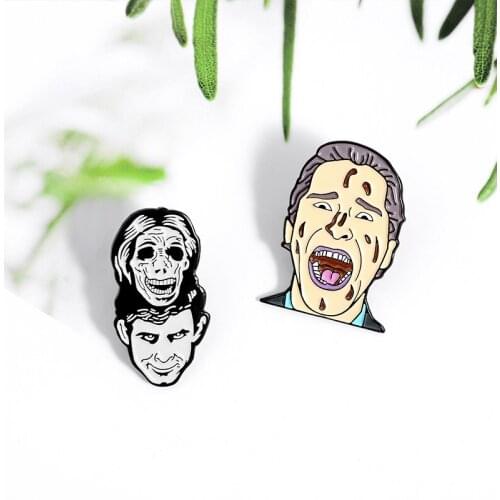 Horror man woman head Creative cartoon round brooch cut pin books badge enamel backpack lapel pin hat jewelry gifts for friends