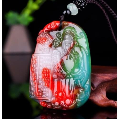 Natural colour Jade God of wealth Pendant Necklace Jewellery Fashion Accessories Hand-carved Woman Lucky Amulet Sweater Chain