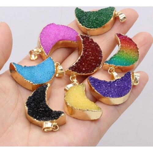 Natural Semi-precious Stone Gilded Edge 16x25mm Crystal Bud Moon Shape for DIY Jewelry Making High Quality Gift