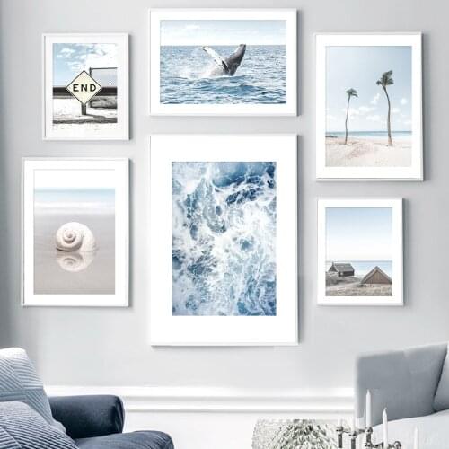 Ocean Whale Beach Shell Coconut Tree Nordic Seascape Posters And Prints Art Canvas Painting Wall Pictures For Living Room Decor
