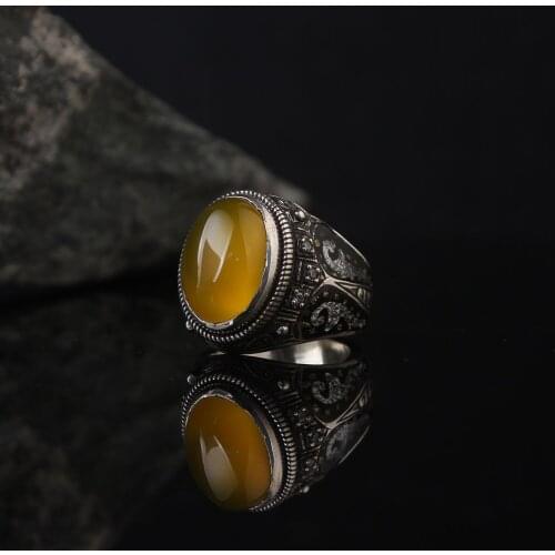 Orange Zircone Traditional Turkish 925 Sterling Silver Special Craft Handmade Signet Ring Jewelry Gift From Turkey for Women Men