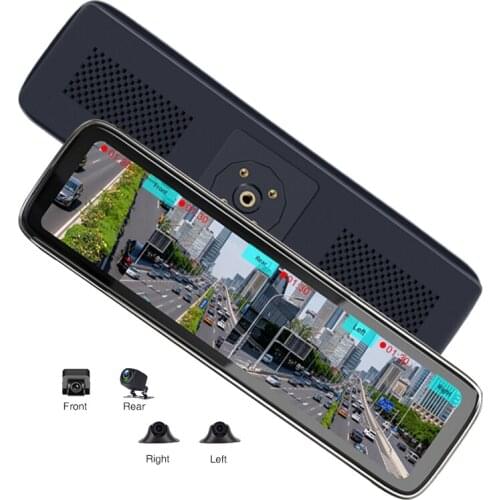 360 Degree Panoramic Dashboard Car DVR 12-Inch Touch Screen 4 Channel FHD 1080P IPS Video Recorder 4 Split Display Dash Cam