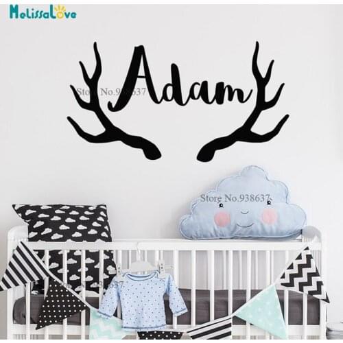 Antlers Deer Design Custom Name Personalised Baby Room Decor Decal For Home Boy And Girl Wall Sticker Wallpaper Mural BA014