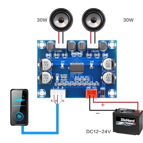 30W+30W Game Machine Audio Amplifier Board Module Full Connector Design Digital Power Amplifier Board DC12-24V XH-A234