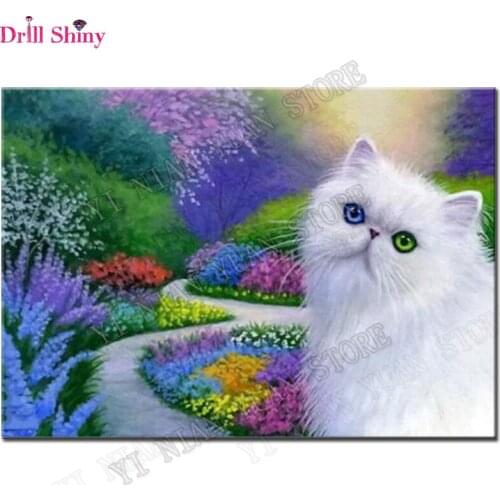 Full Square Diamond 5D DIY Diamond Painting White cat Embroidery Cross Stitch Rhinestone Mosaic Painting Decor Crafts Needlework