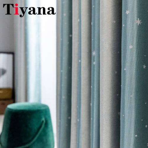 Navy Shiny Stars Jacquard Children Cloth Curtains For Kids Bedroom Living Room Coffee Blackout Cortinas Panels JK126Y