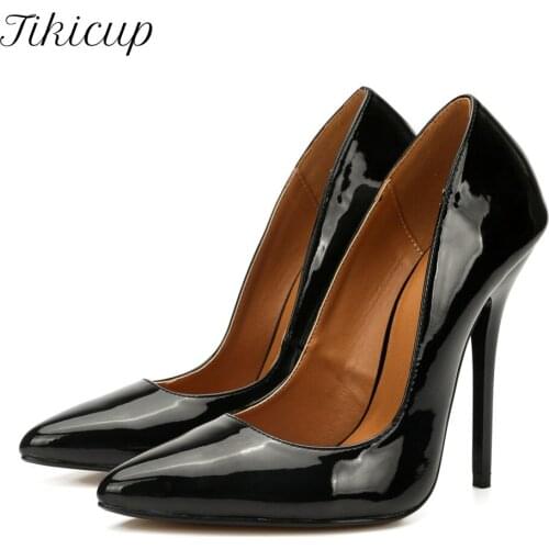 Tikicup Unisex Drag Queen Alternative Cross-Dresser 14cm High Heels Slip On Pointy Toe Stilettos Sexy Shoes Plus Size 40-48
