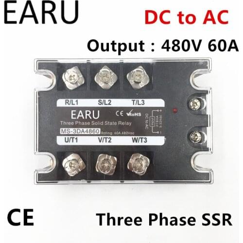 TSR-60DA SSR-60DA Three Phase Solid State Relay DC 5-32V Input Control AC 90~480V Output Load 60A 3 Phase SSR High Power DA4860