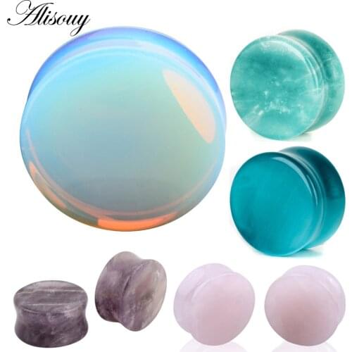 Alisouy 1 Pair Round Stone Ear Plug Fashion Cute Expander Extension Tunnels Piercing Jewelry Body Jewelry Gauges 5mm-25mm