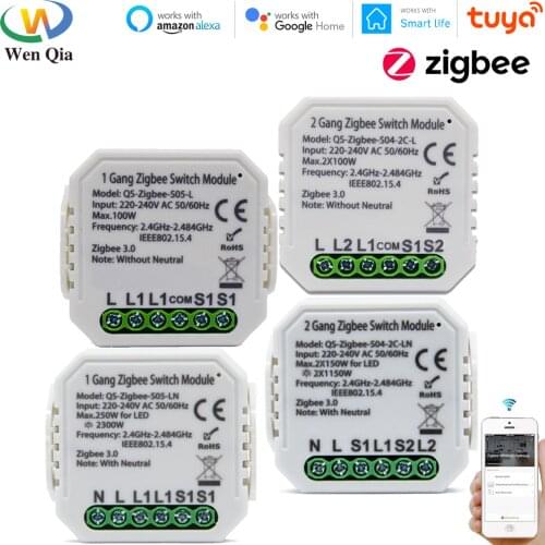 Tuya Smart Life ZigBee 3.0 Smart Switch Module With/Without Neutral 1/2 Gang Wireless Light Switch Relay For Alexa Google Home