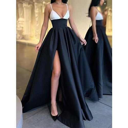 Unique Design Evening Dress Spaghetti Straps High Waist Side Split Prom Gown Vestidos De Festa