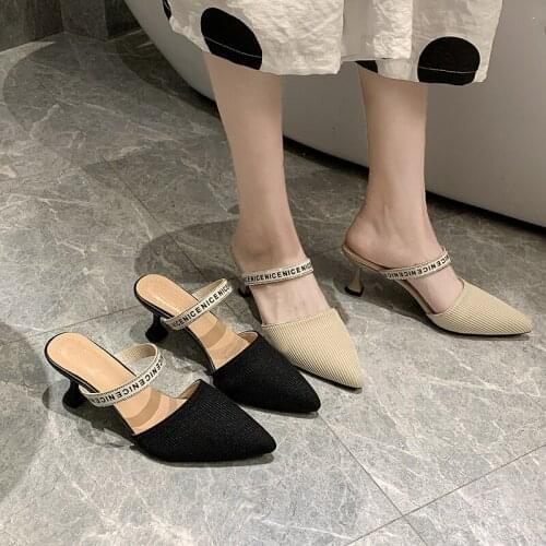 2020 spring female slippers outside Half drag one pedal Pointed slender heel non-slip Elegant dating shopping women shoes U24-92