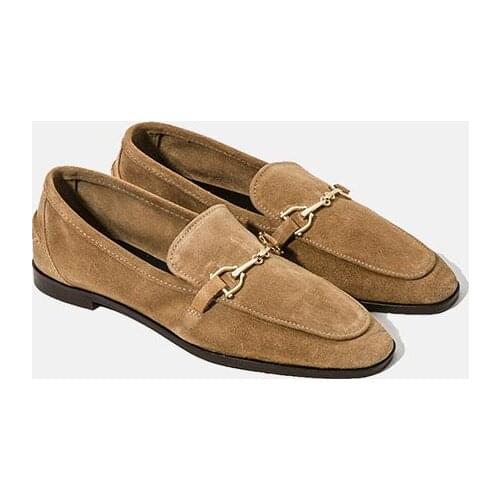 2021 Autumn Brand Women Shoes Khaki Suede Leather Flats Shoes Casual Loafers Four Seasons Single Shoe Pregnant Woman Shoes