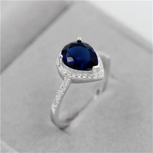 Rings For Women Luxury Sapphire Fine Jewelry 100% S925 Sterling Silver Water Drop Ring Bridal Wedding Engagement Bijouterie