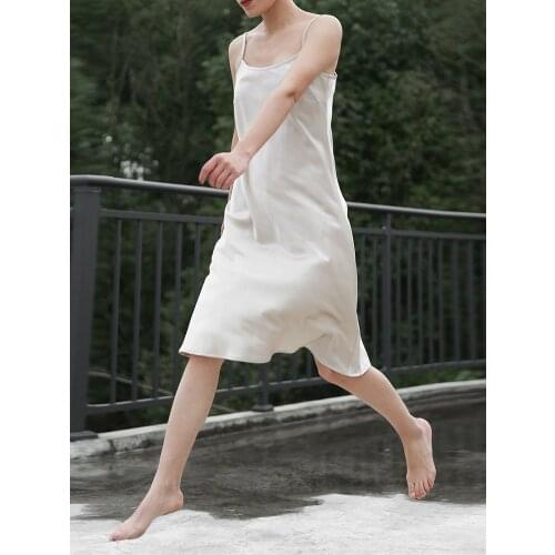 Original design silk sling dress oblique cut mulberry silk loose self-cultivation holiday base long dresses for women dresses