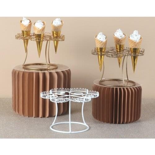 Golden ice cream cake stand white cone display stand