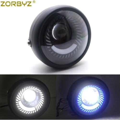 ZORBYZ Motorcycle Black Metal Projector LED Front Headlight With Angel Eye For CG125 GN125 Cafe Racer Bobber Custom