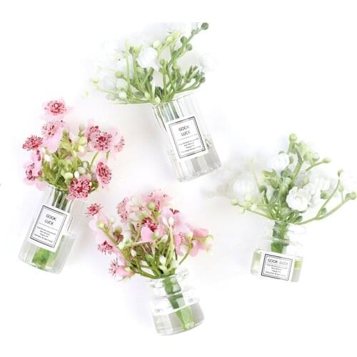 1:12 Dollhouse Miniature Jasmine Flower Vase Set Model Decor Accessories For Dollhouse Decoration New