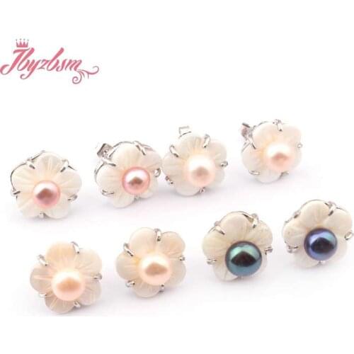 6mm Round Genuine Freshwater Pearl Beads Natural Shell Silver Plated Fashion Style Woman Gift Earrings 1 Pair Free Shipping