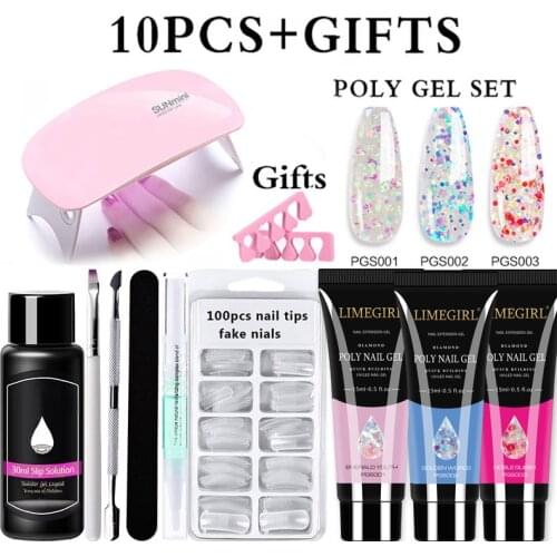 10pcs Acrylic Gel Kit Poly Nail Gel Set Soak Off UV/LED Builder Nail Gel Kit Finger Extension Crystal Gel Nail Art Decorations