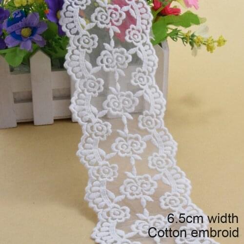 10yards 6.5cm wide cotton embroidery lace sewing ribbon guipure trim wedding decoration DIY colthes Accessories white lace#4001