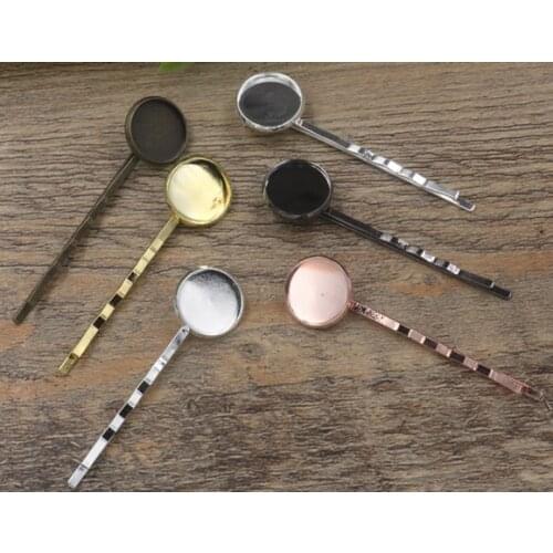 100pcs Antique Bronze/Gold/Silver/Black Barrettes Hair Bobby Pin clips with Cabochon 10mm,12mm,14mm Pad Tray,Jewelry Accessories