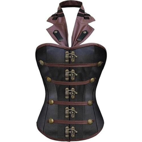12 Spiral Steel Boned Punk Corset Gothique Bustier Corsets For Women Steampunk Goth Retro Corset Vintage Top with Collar