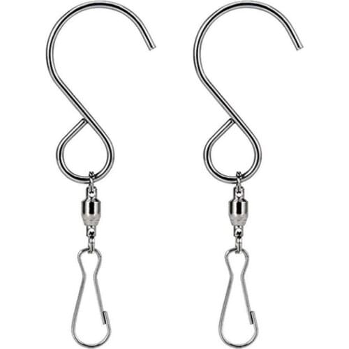 2Pcs Stainless Steel Rotary S Hook for Wind Chime Ornament Flower Pot Basket Plant Bird House Feeder Hanger