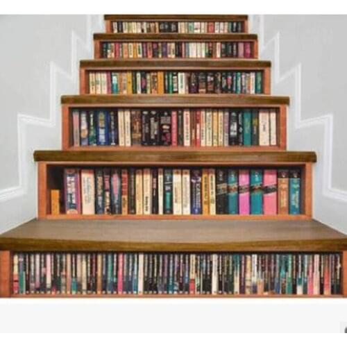 3D Stair Sticker Waterproof Step Stickers Books/Waterfall Pattern Self-Adhesive Home Resturant Cafe Bar Shop Room Decoration