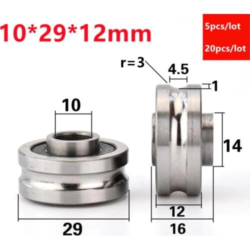 5pcs/20pcs U type groove rolling bearing pulley 10*29*12mm track wheel 10x29x12 Mechanical roller low noise high precision