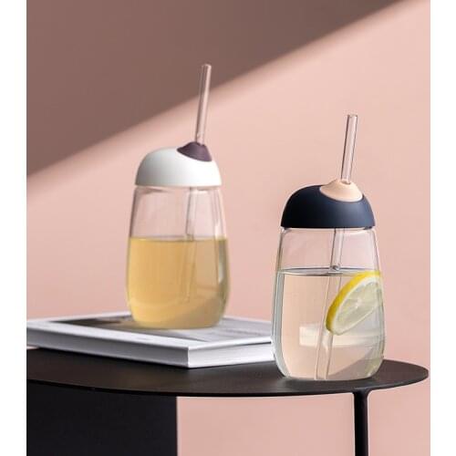 500ML Household Large Capacity Drinking Straw Cup Office Glass Bottle Transparent Student Children Portable Water Cup with Lids