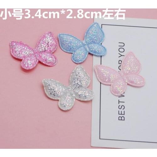 60Pcs 3.4*2.8cm Shiny Fabric butterfly pathes Appliques for Craft Clothes Stickers Supplies DIY Hair Clips organment