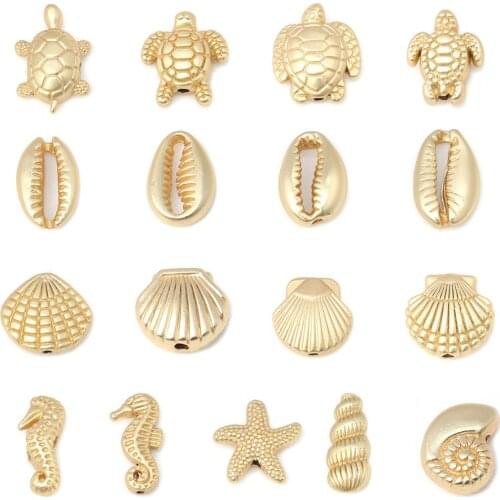 8Seasons Fashion Zinc Alloy Ocean Jewelry Beads Sea Turtle Animal Shell Matt Gold Filled Handmade DIY Making Jewelry ,5-10 PCs