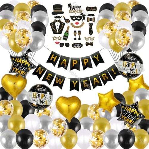 85pcs Christmas Silver Gold Confetti Balloon Combination Pentagram Halloween Balloons Garland HAPPY NEW YEAR Letter Decorations