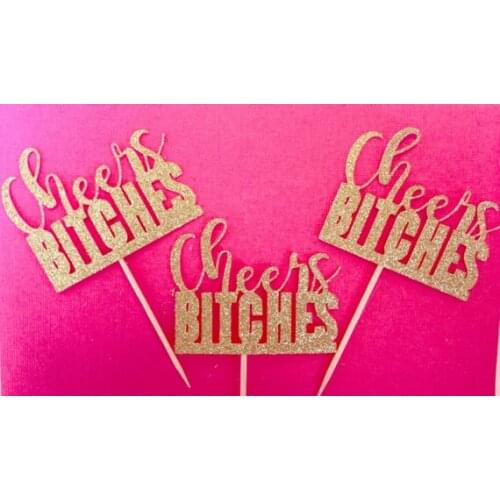Glitter cheer bitches Cupcake Toppers Gaylentines Bachelorette Party & Hen Party Supplies wedding toothpicks
