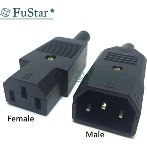 10A US AC 250V 10A 3pin IEC C13 Power Supply Coupler Plug Socket Adapter Male plug & Female jack Rewirable cable Wire Connector