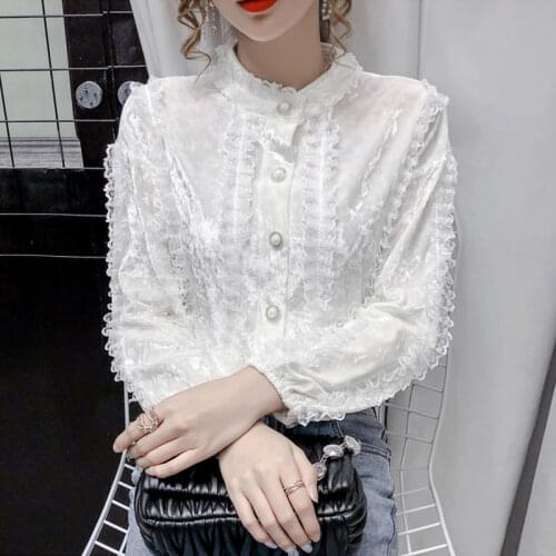 Blouse Women Lace Lace Stand Collar Long Sleeve Womens Shirt Top Blusas Ropa De Mujer