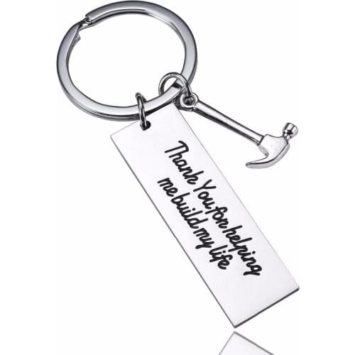 12PC/Lot Thank You For Helping Me Build My Life Teachers Keychain Hammer Charms Key Chains Mom Dad Gifts Stainless Steel Keyring