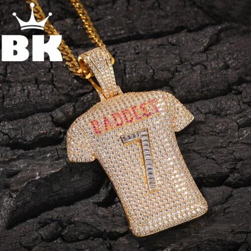 THE BLING KING Custom No. 7 Football Jersey Necklace Hip Hop Full Iced Out Cubic Zirconia gold sliver CZ Stone