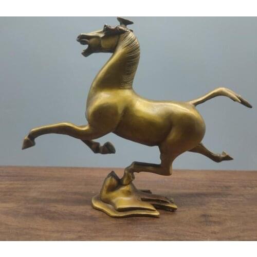 Ancient Copper Brass Folk Old China FengShui Brass Zodiac Year Fly Horse Treading On a Flying Swallow Pegasus Galloping Horse Ri