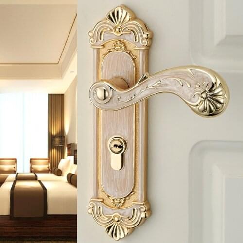 Europen fashion amber gold Interior solid wood panel handle lock amber white bedroom bookroom kitchen wooden door lock Modern