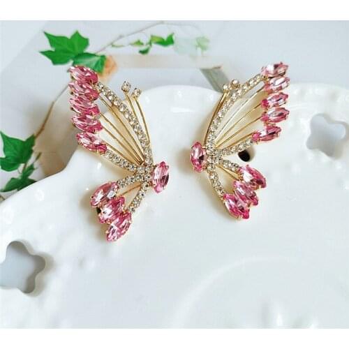 Crystal Rhinestone Butterfly Drop Dangle Earring for Women Metal Big Wing Pendant Earring Statement Jewelry brincos