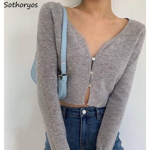 Cardigan Women Knitted V-neck Slim Cropped Sweaters All-match Single Breasted Sexy Elegant Outwear French Style Mujer Chic Tops