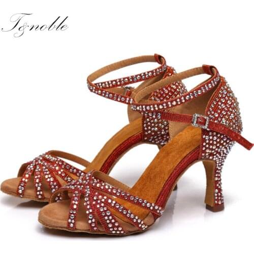 Sneaker Dance Shoes Women Latine Red Sandals Cuba Satin Shining Colorful Rhinestones Soft Bottom Summer High Heels 5-10cm L393