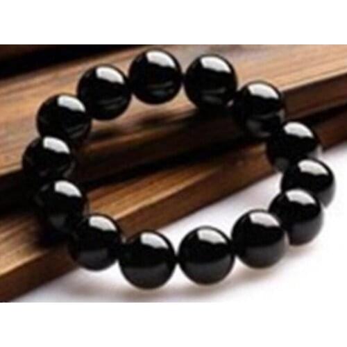 Fashion jewelry 12mm Natural Genuine Black Agate Onyx Round Beads Stretchy Bracelets ^Noble style Natural Fine j
