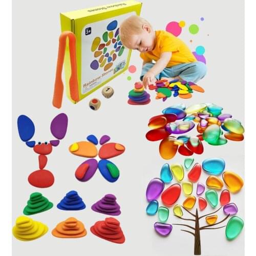 Montessori Rainbow Transparent Pebbles Educational Toys Plastic Transparent Rainbow Pebbles Stacking Game Educational Toys G99C